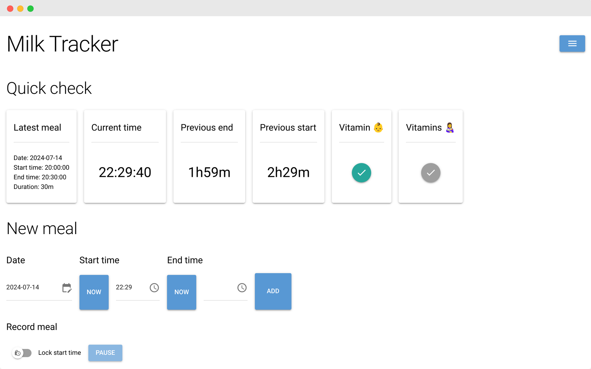 Tracking breastfeeding data using Python x NiceGUI